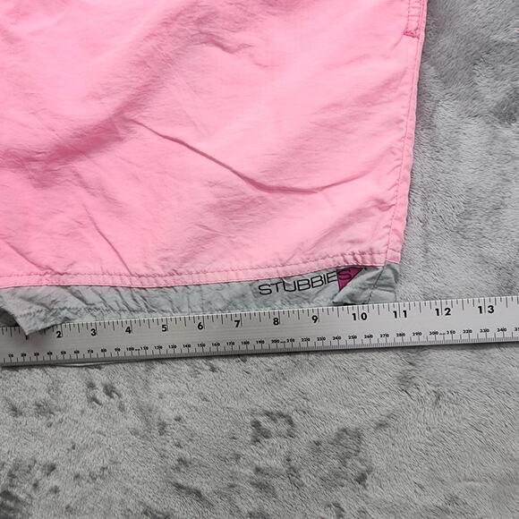 Vintage 80s 90s Stubbies Swim Shorts Mens 34 Pink Gray Drawstring Lined Beach - Picture 10 of 11